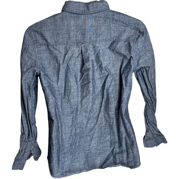 Old Navy Button Up Shirt Womens Size M Blue Long Sleeves 100% Cotton Minimalist - Picture 2 of 5